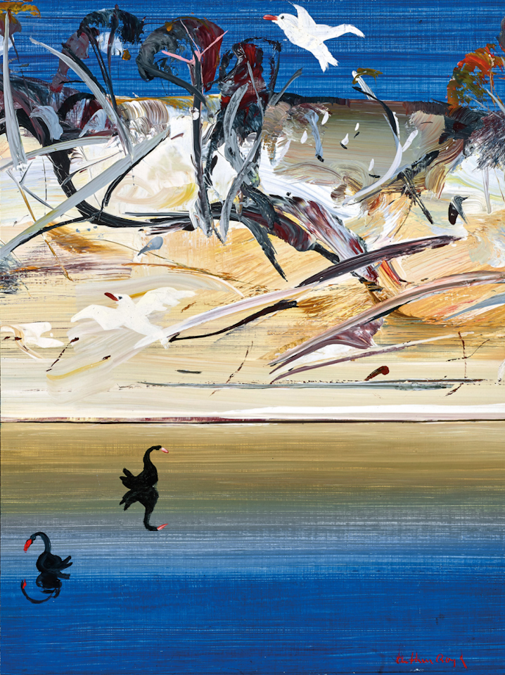 Swans and Gulls on the Shoalhaven River c1984 by Arthur Merric Bloomfield Boyd