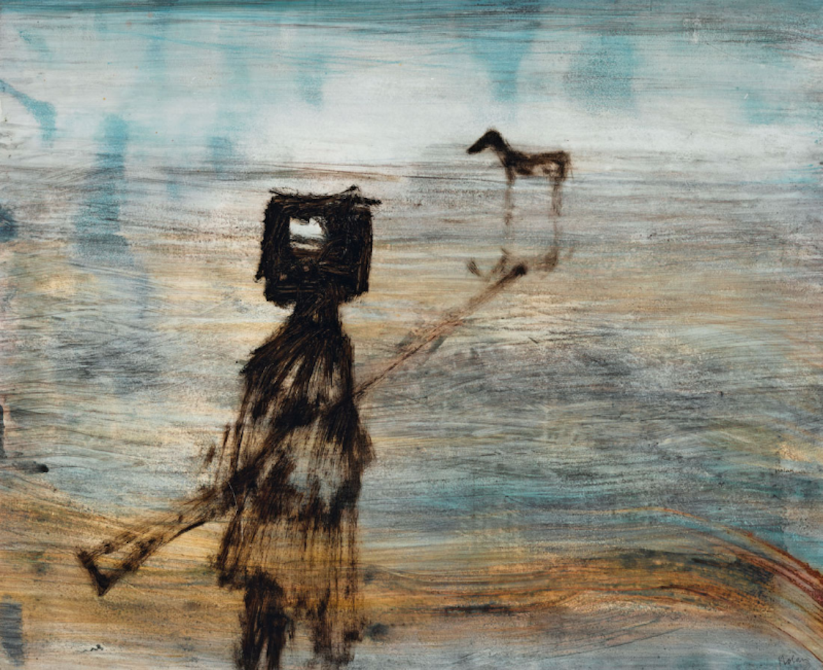 Kelly with Gun - Horse in Distance by Sidney Nolan
