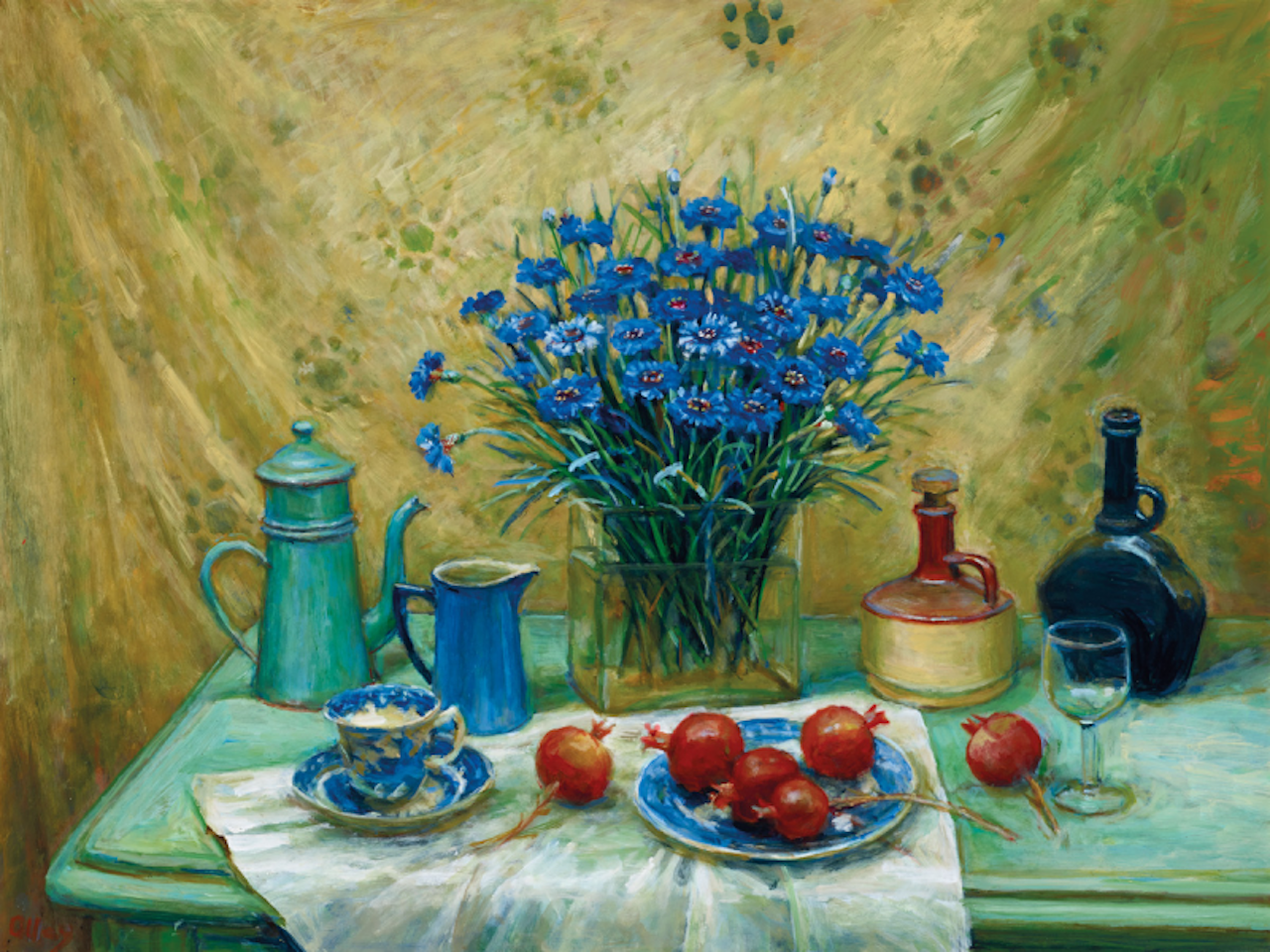 Cornflowers with Pomegranates by Margaret Hannah Olley