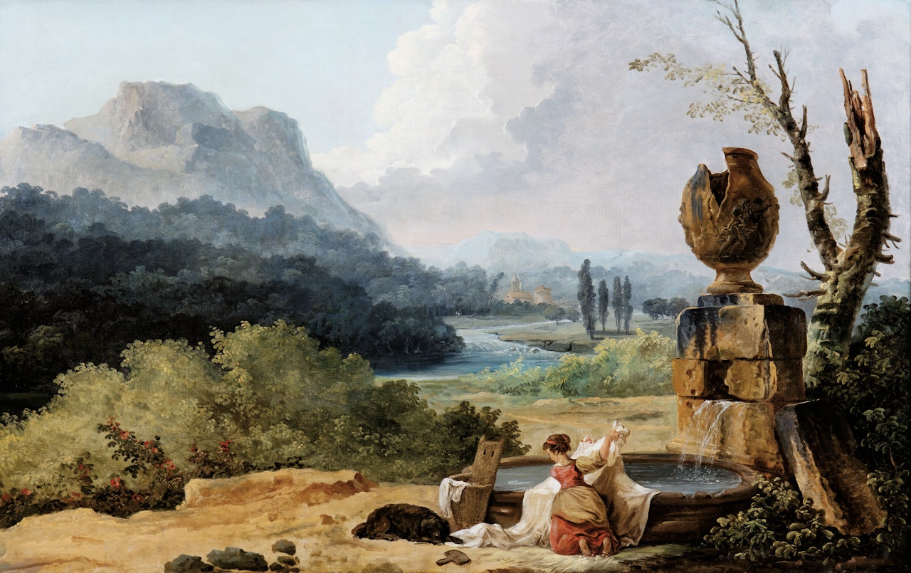 WASHERWOMAN IN A LANDSCAPE by Hubert Robert