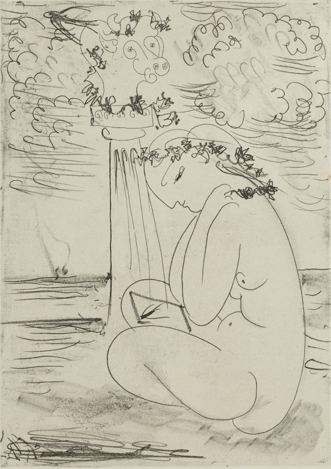 Jeune Femme Surprenant le Reflet d"une Hirondelle dans son Miroir by Pablo Picasso