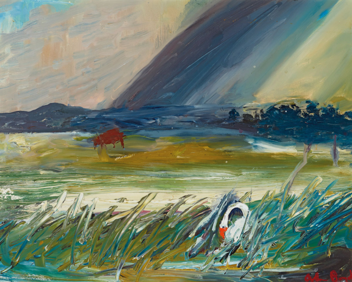 Suffolk Landscape with Storm and Swan; c1973 by Arthur Merric Bloomfield Boyd