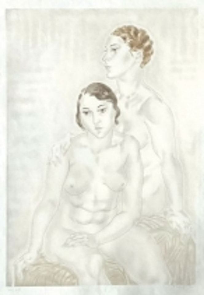 "Two seated nudes" by Leonard Tsuguharu Foujita