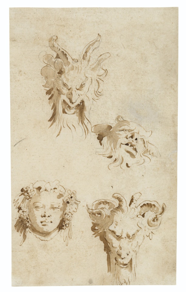 Head studies of satyrs and the head of the youthful Bacchus by Giovanni Battista Tiepolo