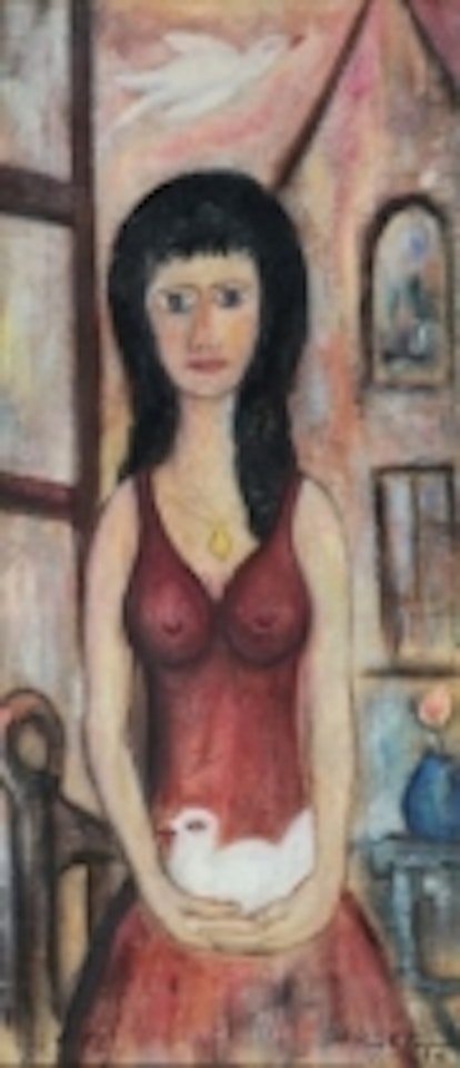 Young woman with doves by Rene Auberjonois