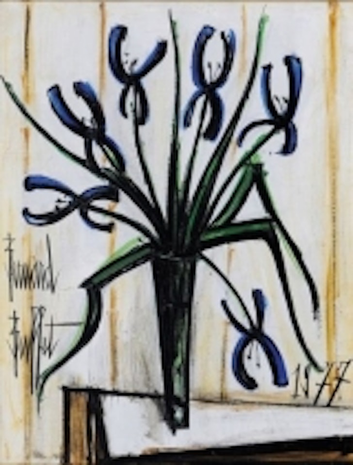 Blue irises in a glass by Bernard Buffet