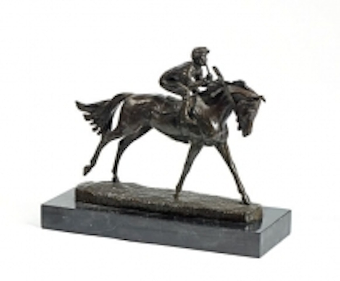 Jockey whipping his thoroughbred by French School