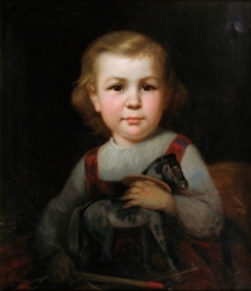 Child and his horse on wheels by French School
