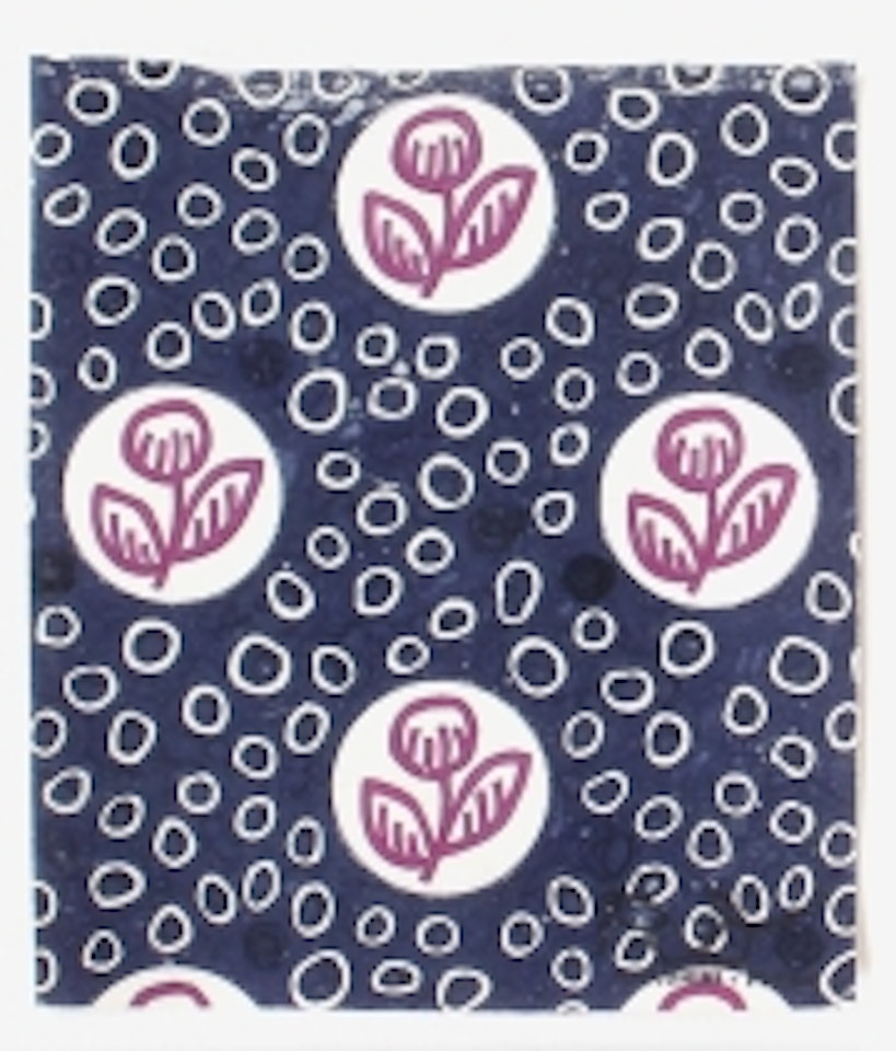 Stylized flowers on a blue polka dot background by Raoul Dufy