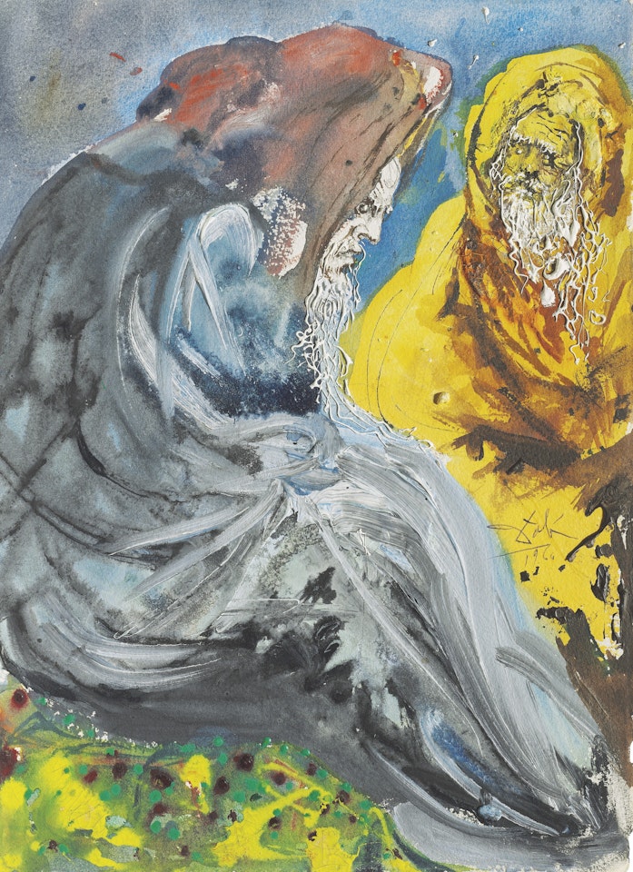 Deux vieux avec des barbes, l'une jaune, l'autre brune by Salvador Dali