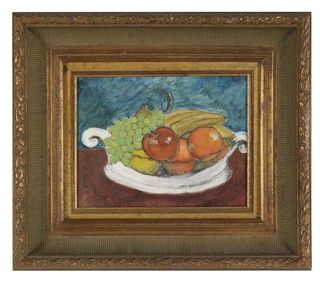 "Still Life with Apple, Oranges, Bananas and Grapes" by French School