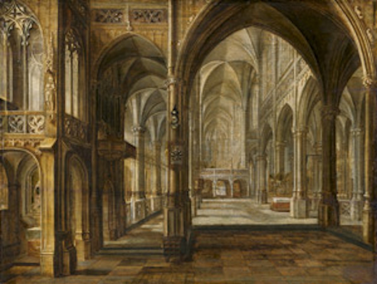 17th century view of the interior of a Gothic church by Dutch School