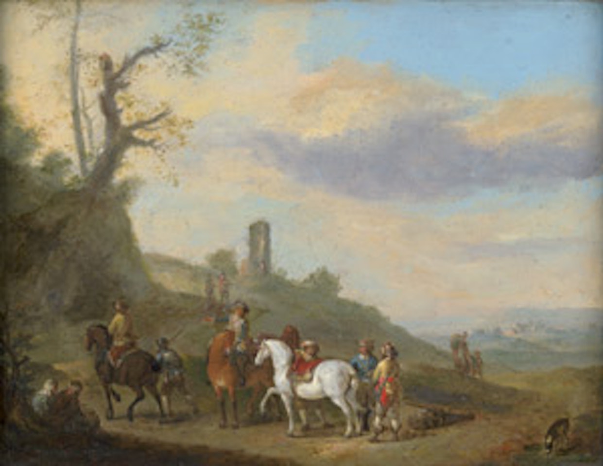 Small hunting party taking a break by Dutch School