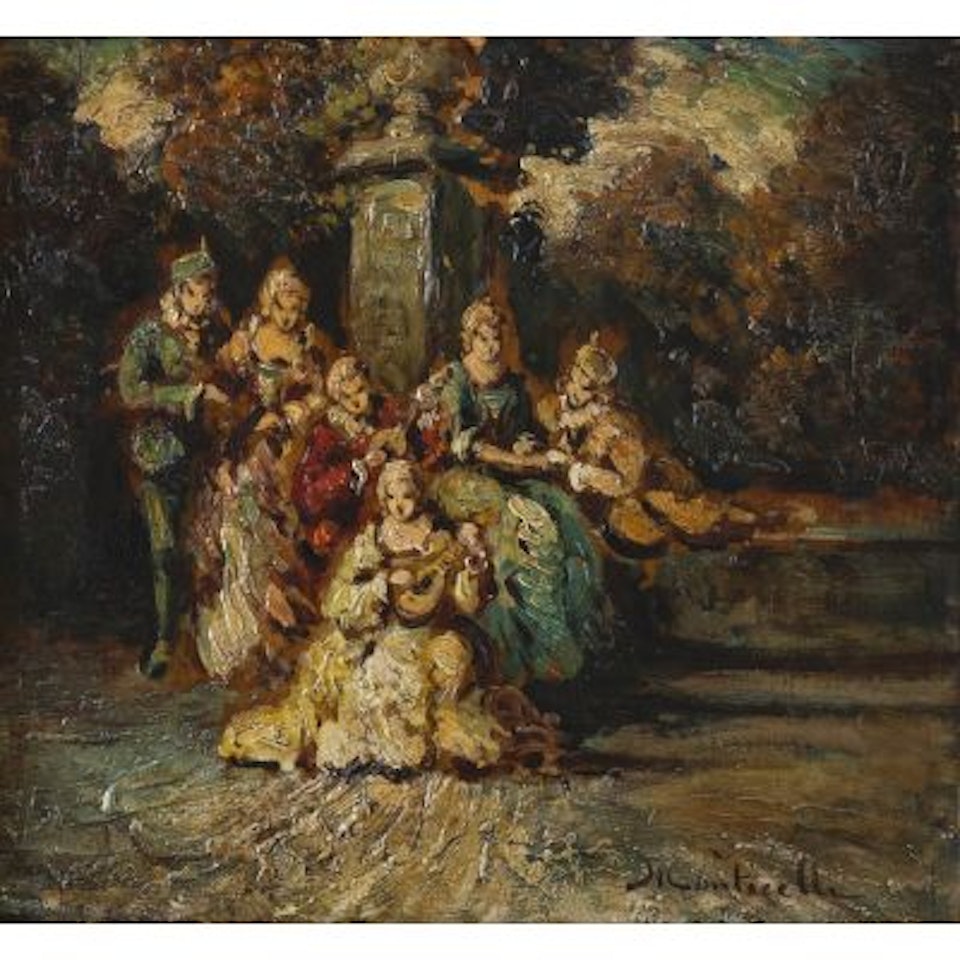 Music-making company in park by Adolphe Monticelli