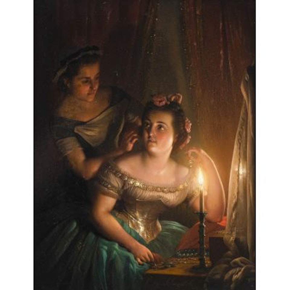 Preparing for the ball. by Petrus van Schendel