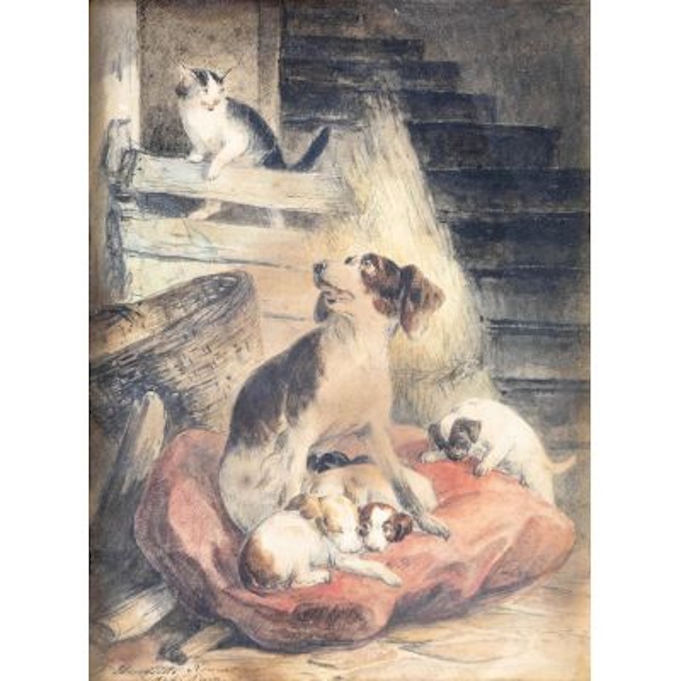 Lady dog protecting her siblings. by Henriette Ronner-Knip