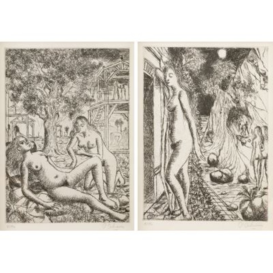 "La lune", "La construction" by Paul Delvaux
