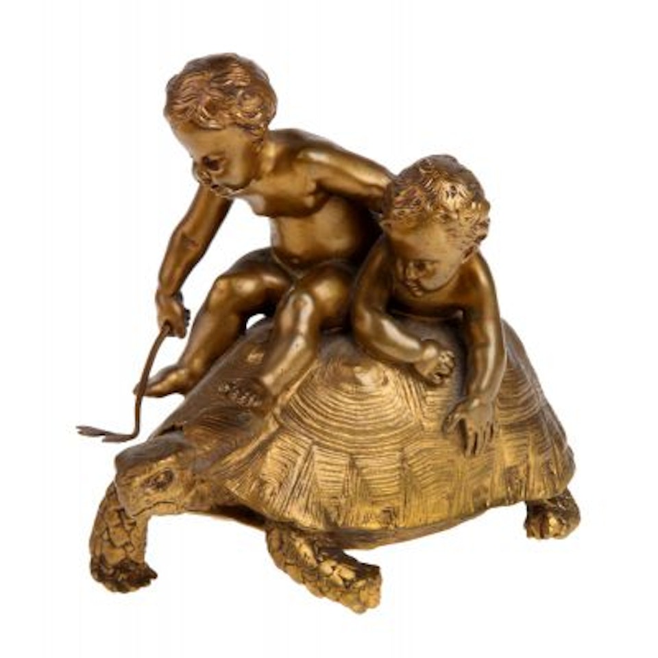 Two boys on a turtle. by Louis-Ernest Barrias