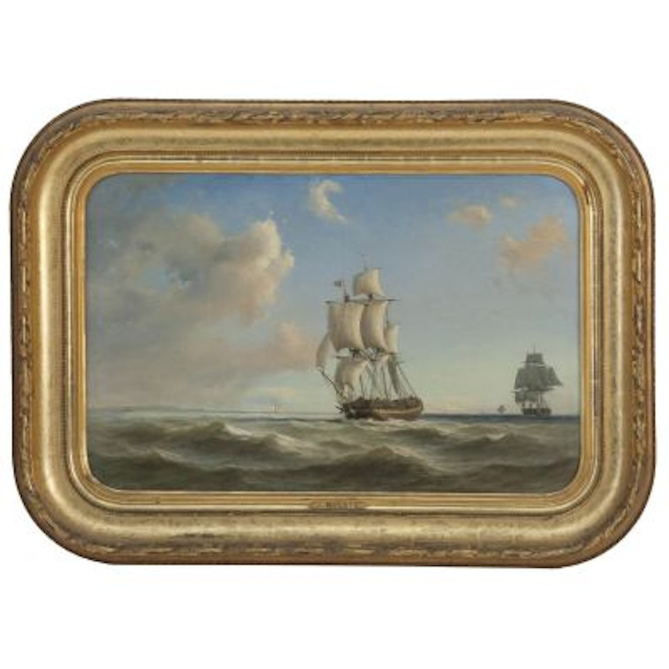 Marine with three-masters in rising thunderstorm by Anton Melbye