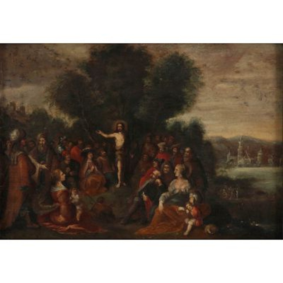 John the Baptist preaching in the wilderness; in the distance the baptism of Christ by Frans Francken II