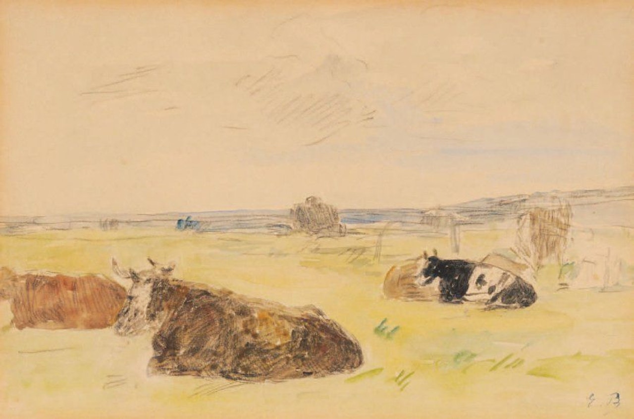Cows in the meadow around Honfleur by Eugène Boudin