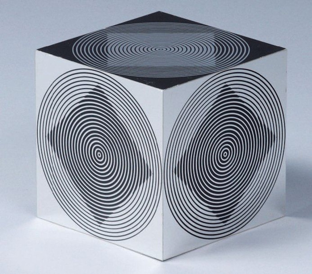 Aluminum cube by Victor Vasarely