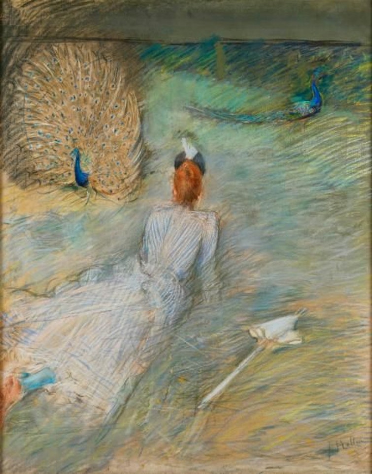 Madame Helleu lying on the grass in the Bois-Boudran park by Paul César Helleu