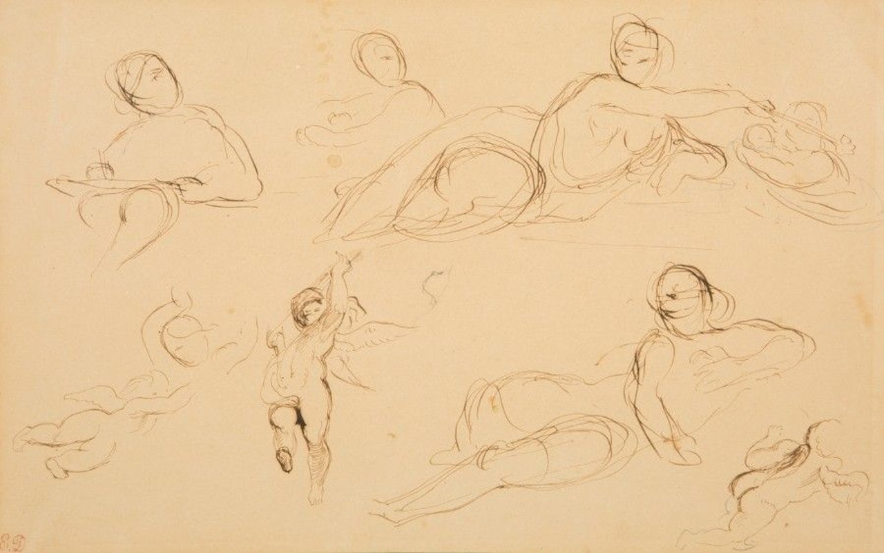Odalisques - Putti - Justice - Putto and owl by Eugene Delacroix