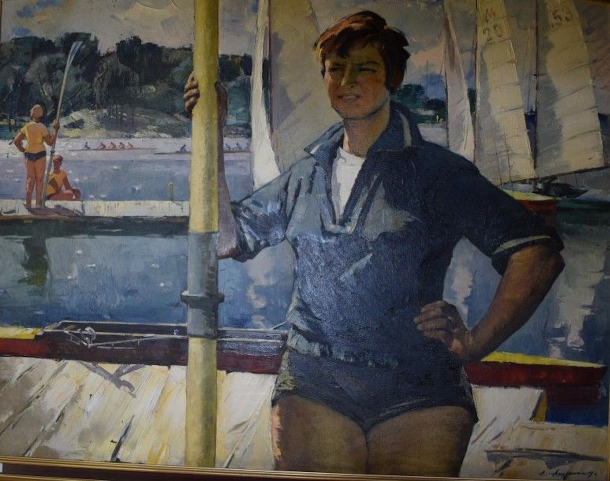 Woman on a boat by Russian School