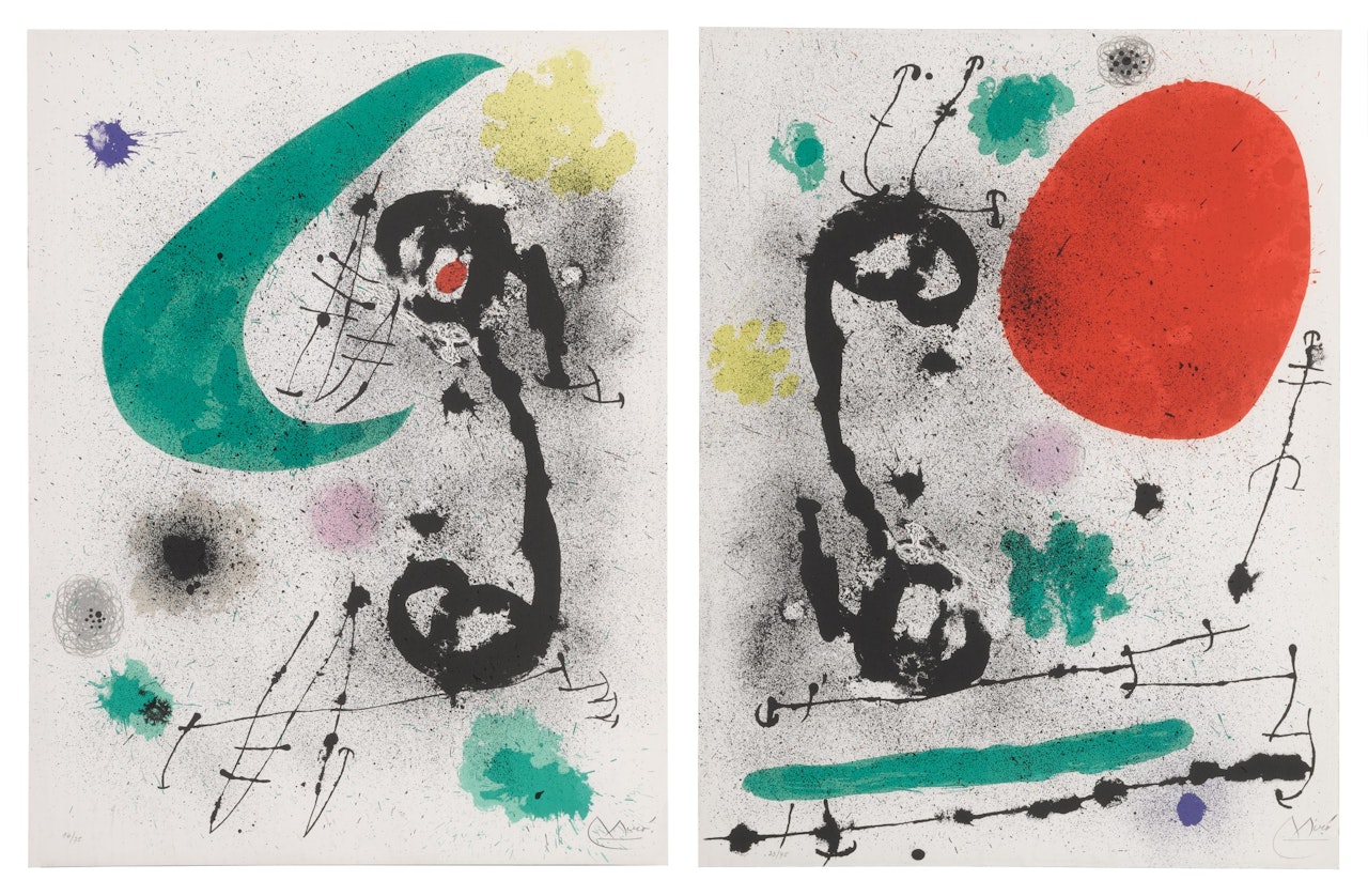 MIGRATORY BIRD: TWO PLATES (MOURLOT 651 & 652) by Joan Miró