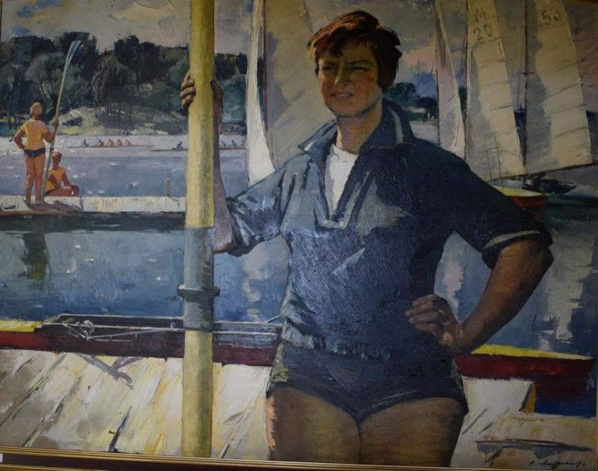 Woman on a boat by Russian School