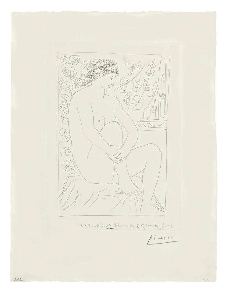 FEMME NUE ASSISE DEVANT UN RIDEAU (BLOCH 137; BAER 202) by Pablo Picasso