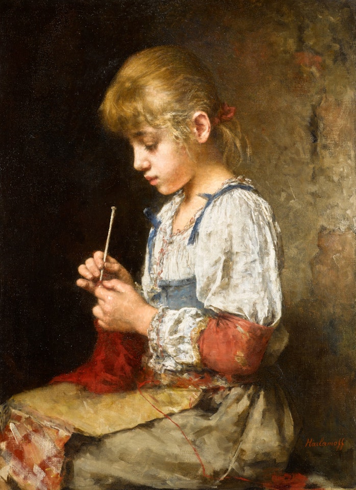 Girl Crocheting by Alexei Harlamoff