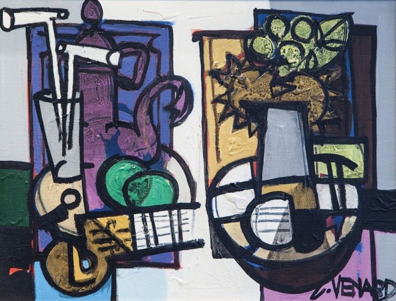 Still life with banjo and sunflowers by Claude Venard