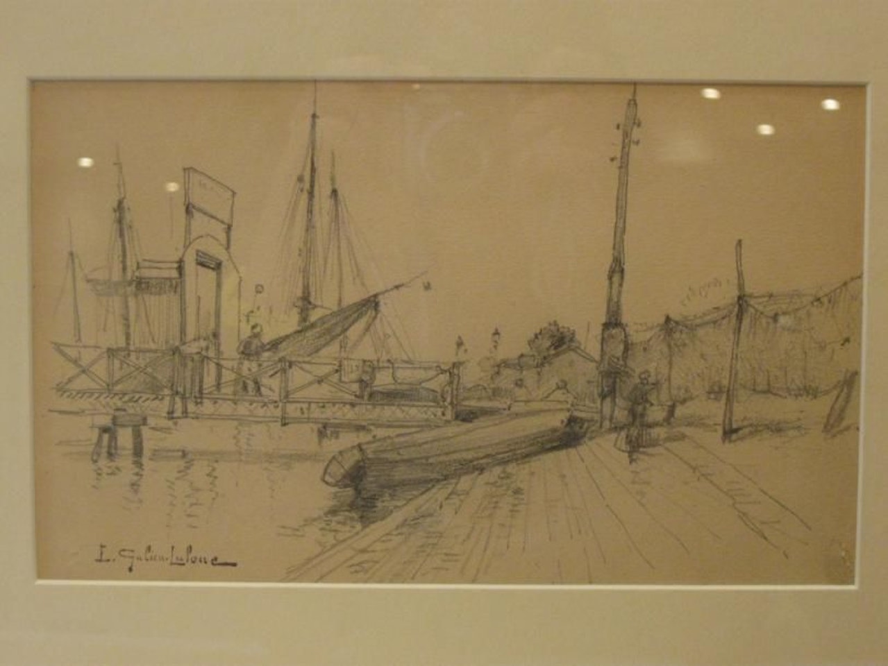 Drying the nets on the quay by Eugene Galien-Laloue