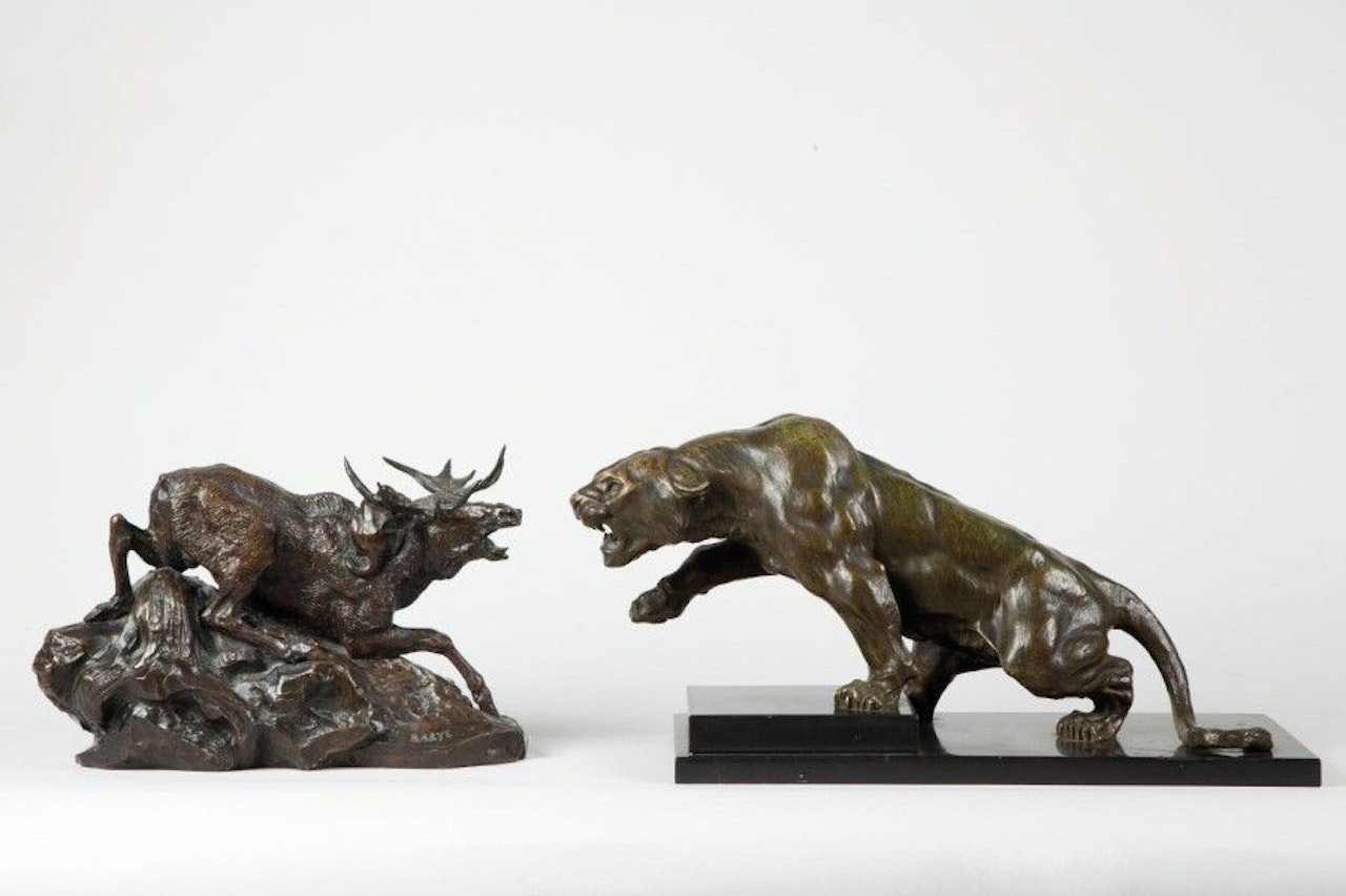 Moose surprised by a lynx by Antoine-Louis Barye