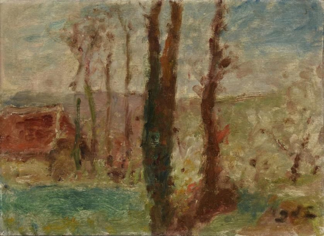 In the countryside, trees and red roof by Georges d’Espagnat