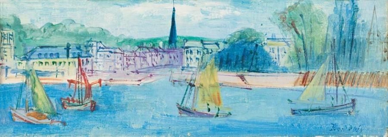 Yellow sails in the port of Honfleur by Jean Dufy