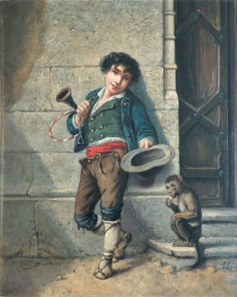 The young beggar with the monkey by French School