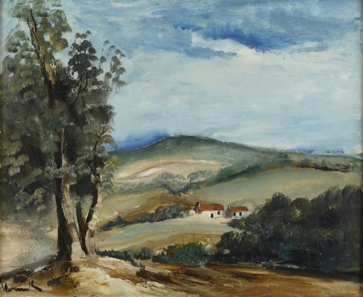 Two houses in a hilly landscape by Maurice de Vlaminck