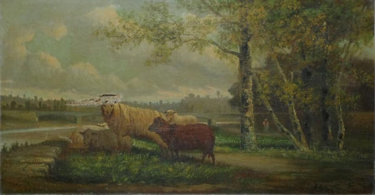 Sheep near the trees by French School
