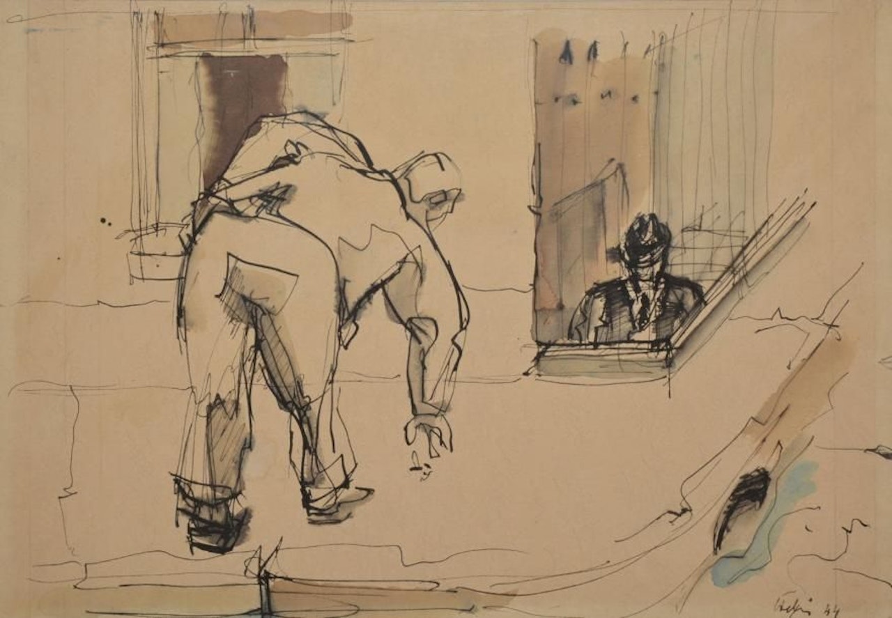 Man picking up in the street by Jean Hélion