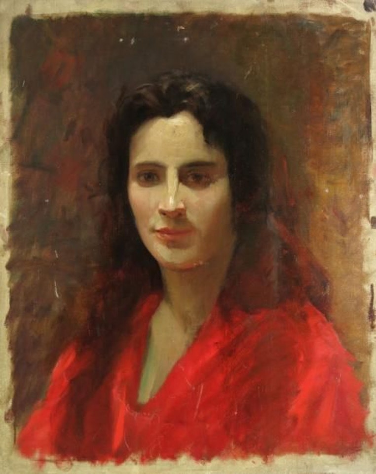 Brunette in a red blouse by French School