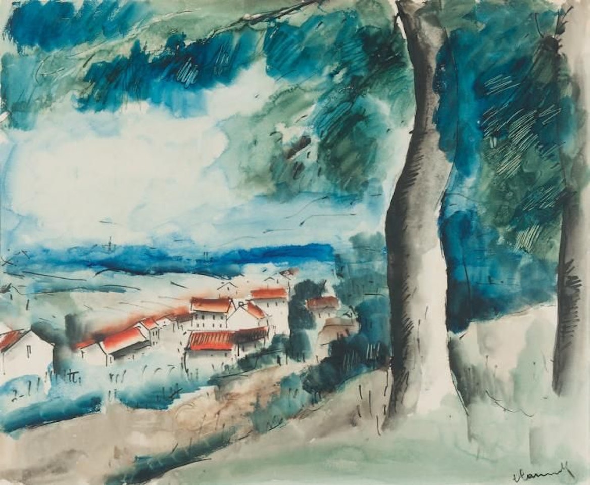 Trees and village with red roofs by Maurice de Vlaminck