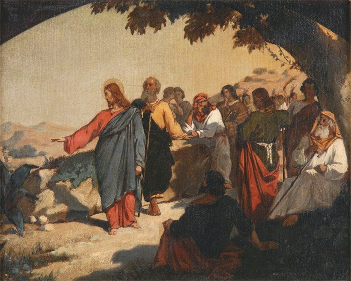 Christ and apostles in the garden of olive trees by French School