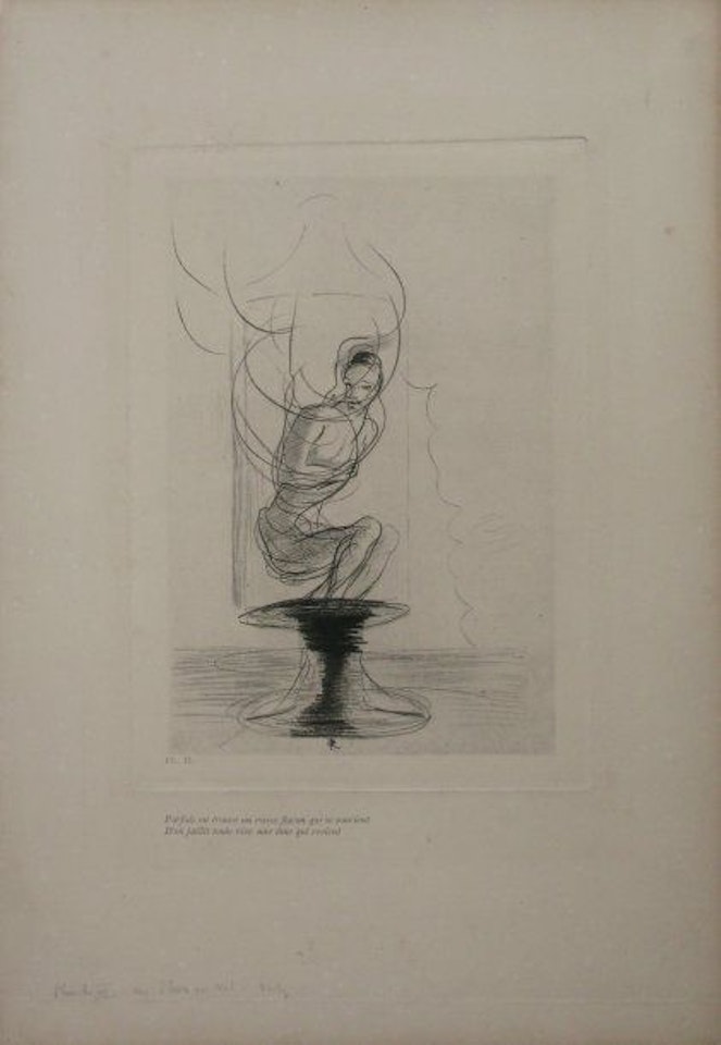 Sometimes we find an old bottle that remembers, Les Fleurs du Mal, plate II by Odilon Redon