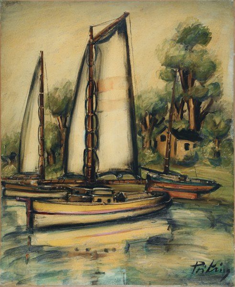 Three sailboats near the shore by Franz Priking