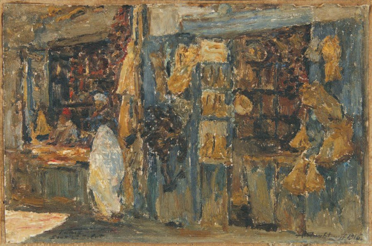 Shops in the El Belat souk in Tunis by Alexandre Roubtzoff