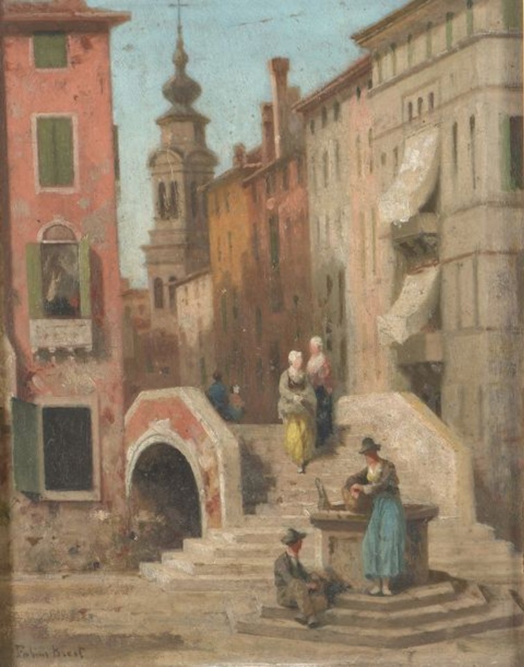 Bridge and fountain in Venice by Germain-Fabius Brest