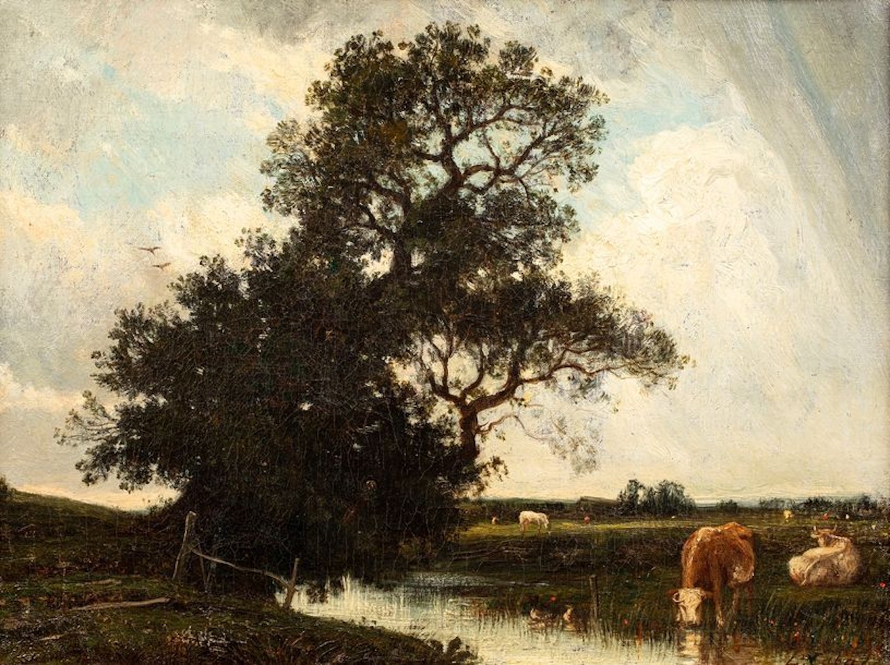 Cows in a meadow by French School